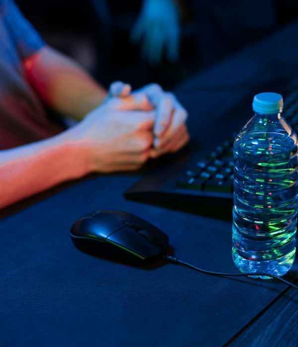 Abstract digital workspace with clean blue lighting
